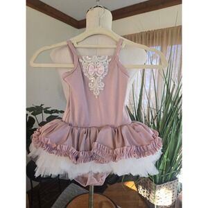NWT - DOLLCAKE - Dusty Rose Ballet Dance Tutu Leotard w. Pearls Sequins - Size 5